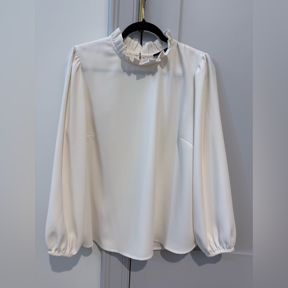 J. Crew Women's Long-Sleeve Ruffle Neck Blouse. Size XXL. Cream.